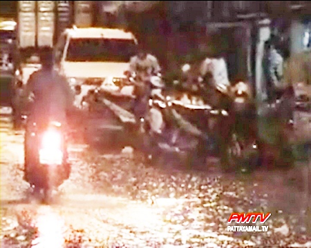 One of the many flooded soi’s after the storm.